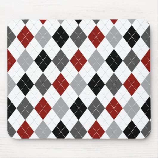 Zwart, grijs, rood en wit Argyle Preppy Mousepad Muismat (Voorkant)