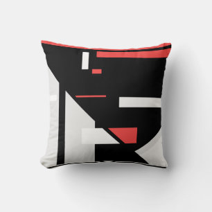 Zwart Grijs Rood Wit Geometrisch Abstract Design Kussen