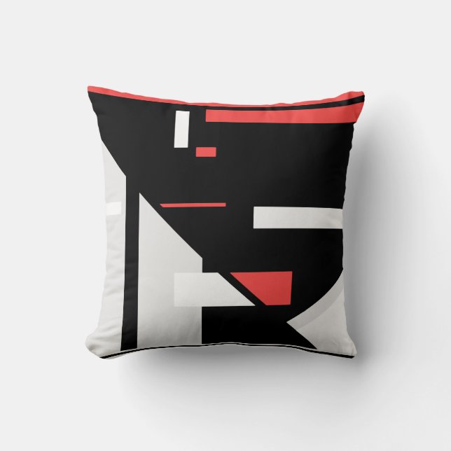 Zwart Grijs Rood Wit Geometrisch Abstract Design Kussen (Voorkant)