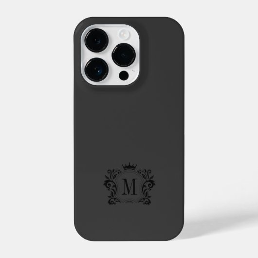 Zwart Grijs Royal Scrolls en een Crown Monogram iPhone Hoesje (Achterkant)