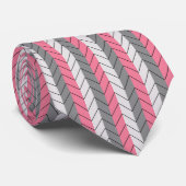 Zwart Grijs Roze Chevron Strepen Patroon Stropdas (Opgerold)