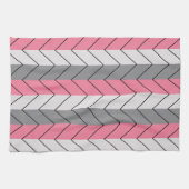 Zwart Grijs Roze Chevron Strepen Patroon Theedoek (Horizontaal)