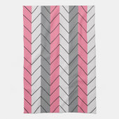 Zwart Grijs Roze Chevron Strepen Patroon Theedoek (Verticaal)