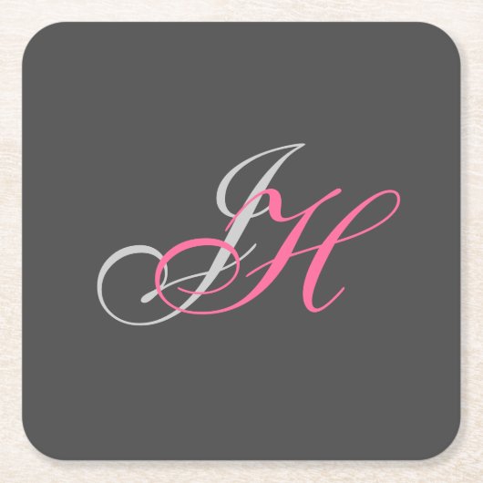 Zwart Grijs Roze Monogram Eenvoudig Vlak Kartonnen Onderzetters (Voorkant)
