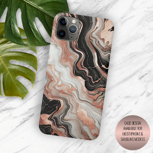 Zwart Grijs Roze Rose Goud Marmer Art Patroon iPhone 15 Pro Case