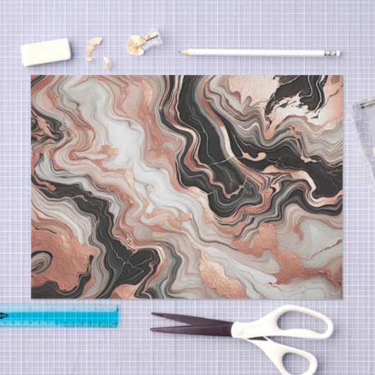 Zwart Grijs Roze Rose Goud Wit Marmer Art Patroon Tissuepapier (Craft)