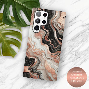 Zwart Grijs Roze Rose Goud Witte Marmer Kunst Patr Samsung Galaxy Hoesje