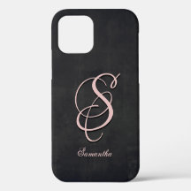Zwart Grijs Roze stijlvolle rustieke naam Monogram