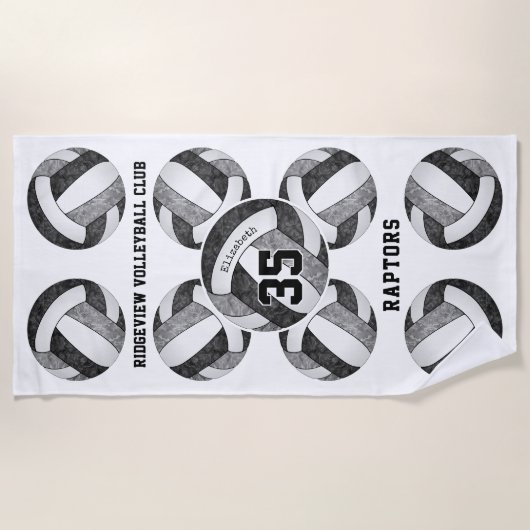 Zwart Grijs School Club Kleuren Girly Volleyballs Strandlaken (Voorkant)