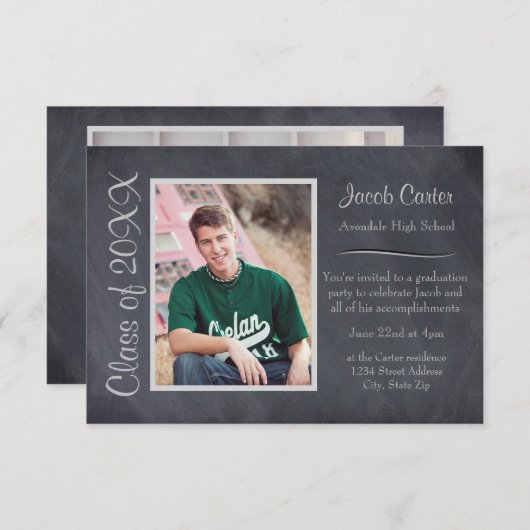 Zwart/grijs schoolbord -3x5 Afstuderen Aankondigin Kaart (Voorkant / Achterkant)