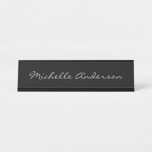 Zwart Grijs Script Handschrift Naam Minimalistisch Bureau Naambordje