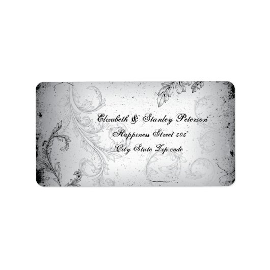 zwart grijs scroll blad bruiloft label (Voorkant)