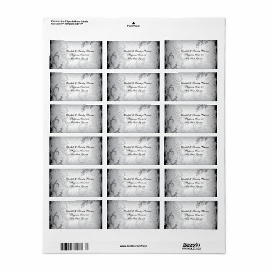 zwart grijs scroll blad bruiloft label (Full Sheet)