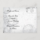 zwart grijs scrollblad Save the Date Aankondigingskaart (Achterkant)