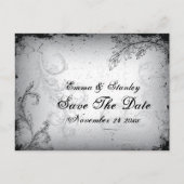 zwart grijs scrollblad Save the Date Aankondigingskaart (Voorkant)