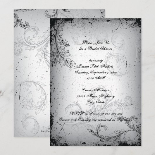 zwart grijs scrollblad vrijgezellenfeest kaart (Voorkant / Achterkant)