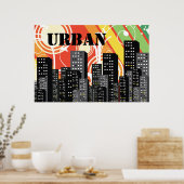 Zwart grijs silhouetten stadsgebouwen urban poster (Keuken)