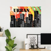 Zwart grijs silhouetten stadsgebouwen urban poster (Thuiskantoor)