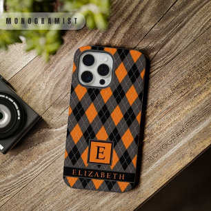  Zwart Grijs Sinaasappel Argyle Pattern iPhone 15 Pro Max Case