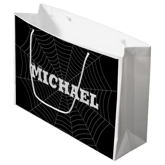 Zwart grijs spinnenweb Halloween Uw aangepaste naa Groot Cadeauzakje (Voorkant Gekanteld)