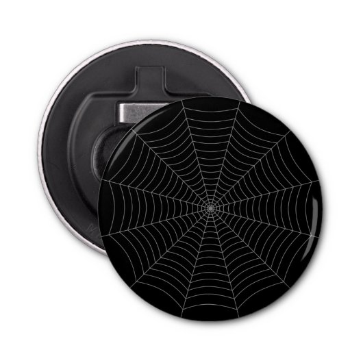 Zwart grijs spinweb Halloween patroon Button Flesopener (Voorkant)