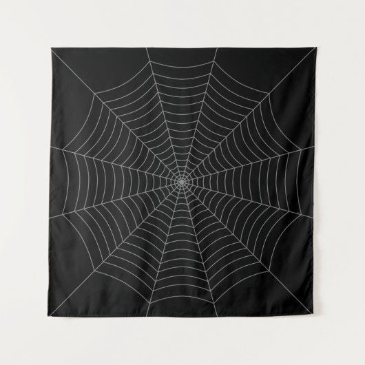 Zwart grijs spinweb Halloween patroon Wandkleed (Voorkant (horizontaal))