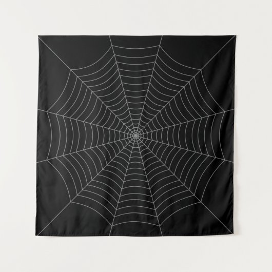 Zwart grijs spinweb Halloween patroon Wandkleed (Voorkant)