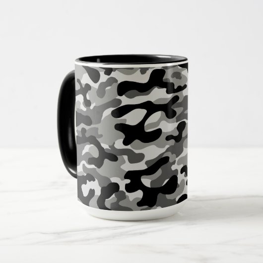 Zwart Grijs Stedelijk Camouflagepatroon Mok (Voorkant links)
