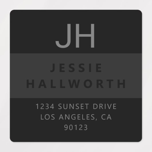 Zwart-grijs stijlvol modern monogram waterdicht labels (Design 3)