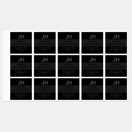 Zwart-grijs stijlvol modern monogram waterdicht labels (Vel)