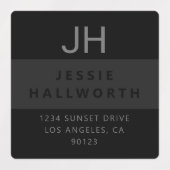 Zwart-grijs stijlvol modern monogram waterdicht labels (Design 2)