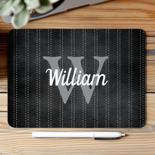 Zwart grijs  streepjesretro monogram muismat