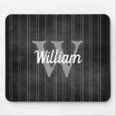 Zwart grijs  streepjesretro monogram muismat (Voorkant)