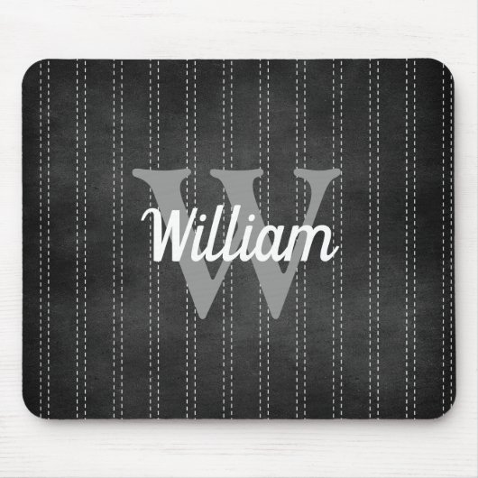 Zwart grijs  streepjesretro monogram muismat (Voorkant)