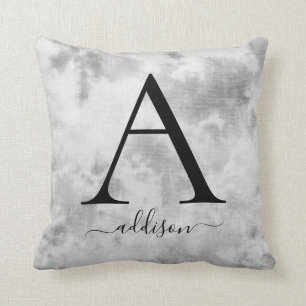 Zwart grijs Stropdas-kleurstofmonogram Kussen