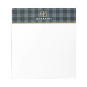 Zwart Grijs Tartan  Goud Logo Monogram Notitieblok (Voorkant)