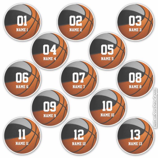 zwart grijs team kleuren basketbal 13 spelers sticker (Voorkant)