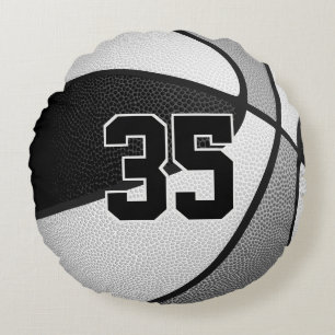 Zwart Grijs Team Kleuren Basketbal Sport Decor Rond Kussen
