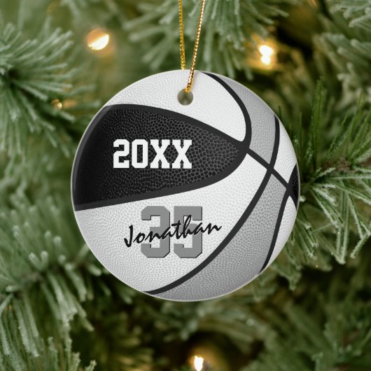zwart grijs team kleuren jongens meisjes naam bask keramisch ornament (Boom)