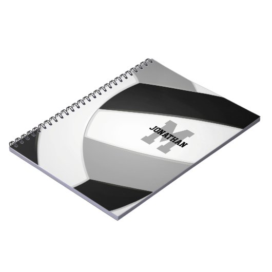 zwart grijs team kleuren meisjes volleybal notitieboek (Linkerzijde)