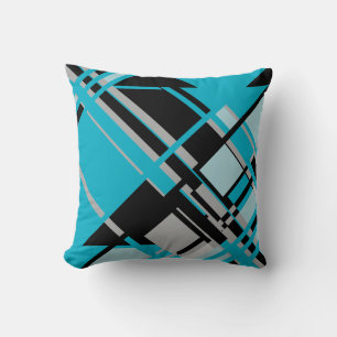 Zwart Grijs Turquoise Diagonaal Kriskras Abstract Kussen