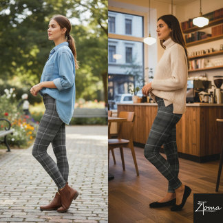 Zwart Grijs Vierkant Rut Monochroom Tartan Leggings