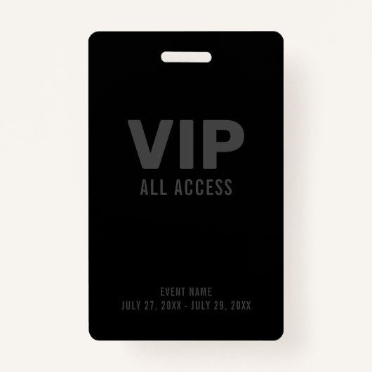 Zwart Grijs VIP All Access Event Pass Badge (Voorkant)