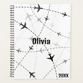 Zwart & grijs Vliegtuig Vliegen, Eenvoudig, Minima Planner (Voorkant)