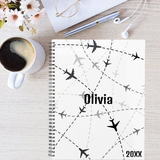 Zwart & grijs Vliegtuig Vliegen, Eenvoudig, Minima Planner