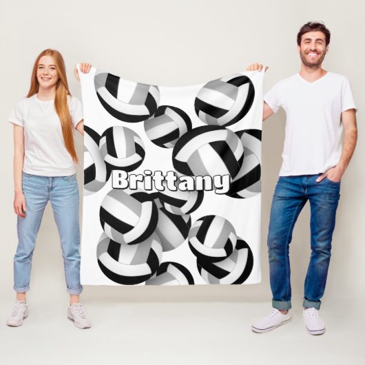 Zwart Grijs Volleyballen Meisjes Sportkamer Decor Fleece Deken (In situ)