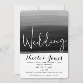 Zwart Grijs Waterverf Modern Glam Bruiloft Kaart (Voorkant)
