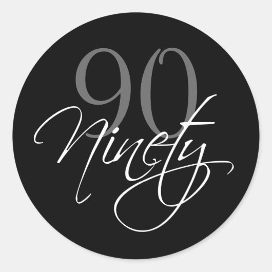 Zwart Grijs Wit 90ste Verjaardagsfeestje Ronde Sticker (Voorkant)