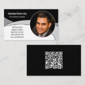 Zwart, Grijs & Wit Aangepaste Foto & QR Code Visitekaartje (Voorkant / Achterkant)