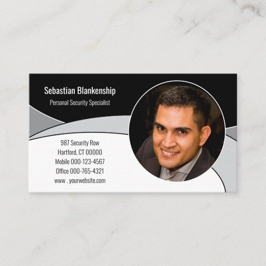 Zwart, Grijs & Wit Aangepaste Foto & QR Code Visitekaartje (Voorkant)